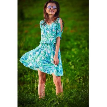 Verde Scurta Rochie Floral Maneca scurta A295