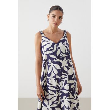 Rochie cu imprimeu floral si decolteu in V