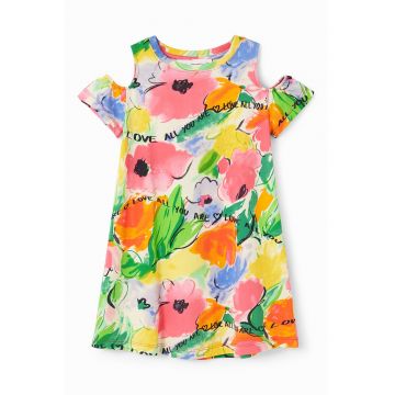 Rochie cu umeri decupati si imprimeu floral