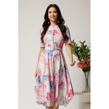Rochie DY Fashion midi cu flori roz si bleu in clos din rayon