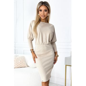 Rochie in dungi cu mansete elastice -  XS - Bej