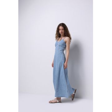 Rochie lunga din denim cu decolteu in V - fara maneci