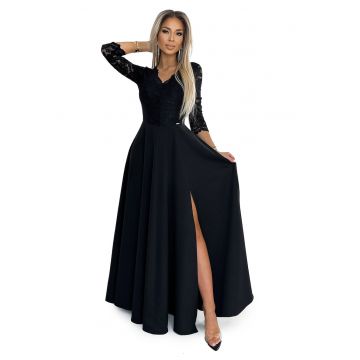 Rochie lunga eleganta din dantela cu crapatura pe picior
