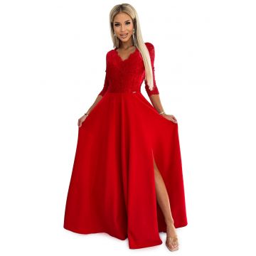 Rochie lunga eleganta din dantela cu crapatura pe picior