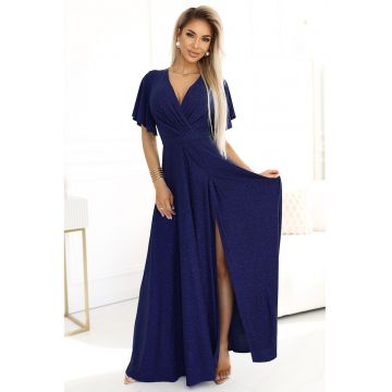 Rochie lunga maxi cu decolteu petrecut -  Albastru marin