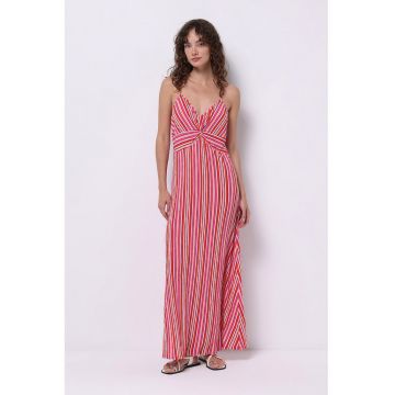 Rochie maxi cu bretele inguste si dungi