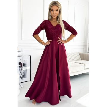 Rochie maxi cu fanta pe picior si decolteu in V -  XL - Rosu inchis