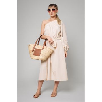 Rochie midi cu decolteu pe un umar si cordon