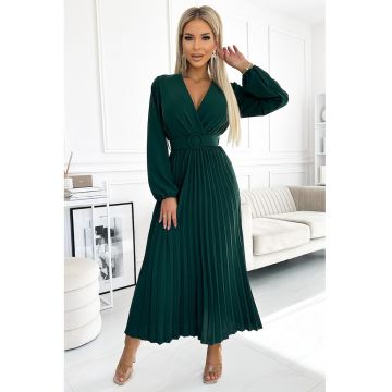 Rochie midi plisata cu decolteu -