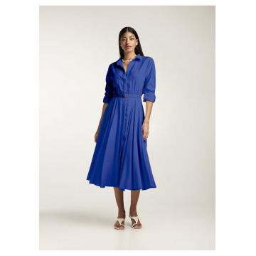 Rochie midi tip camasa cu maneci lungi si curea asortata Vera