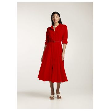 Rochie midi tip camasa cu maneci lungi si curea asortata Vera