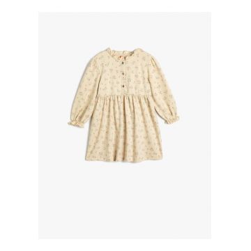 Rochie mini cu model floral si maneci lungi