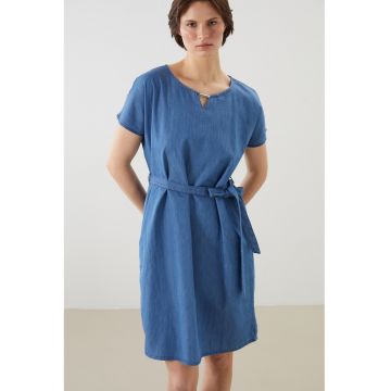 Rochie mini din denim cu cordon in talie