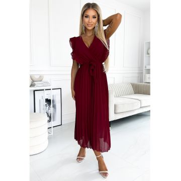 Rochie plisata cu volanase decolteu si curea -