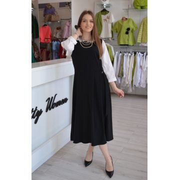 Rochie tip sarafan neagra din stofa