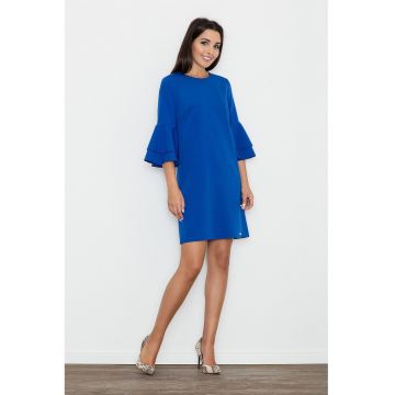 Rochie  albastra - cu maneci volan - poliester