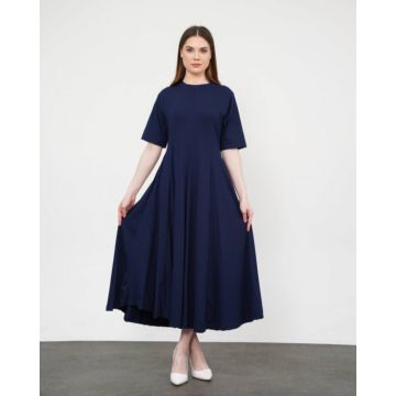 Rochie ampla, lunga clos, din jerseu de bumbac, bleumarin