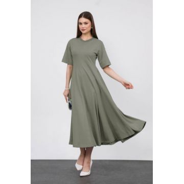 Rochie ampla, lunga clos, din jerseu de bumbac, kaki
