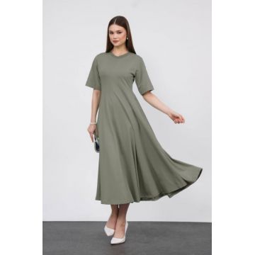 Rochie ampla, lunga clos, din jerseu de bumbac, kaki
