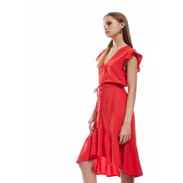 Rochie asimetrica cu nasturi