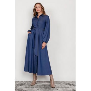 Rochie-camasa lunga cu nasturi si aspect de denim