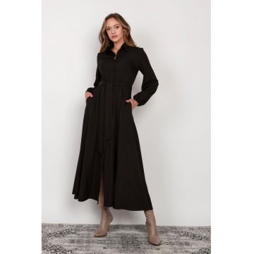 Rochie-camasa lunga cu nasturi si cordon in talie