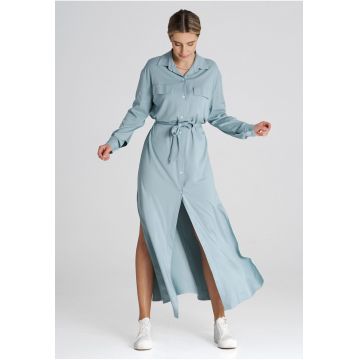 Rochie camasa lunga  menta - maneci lungi - guler clasic - poliester