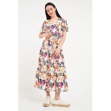 - Rochie dama cu imprimeu floral (Marime: S/36 - Culoare: ORANGE CREAM)