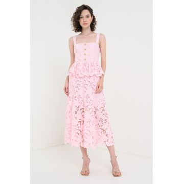 Rochie de dantela cu decolteu patrat cu buzunare laterale
