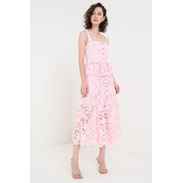 Rochie de dantela cu decolteu patrat cu buzunare laterale
