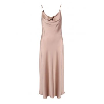 Rochie din satin cu bretele spaghetti si decolteu drapat