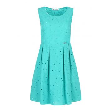 Rochie evazata cu broderie englezeasca si pliuri inversate - L