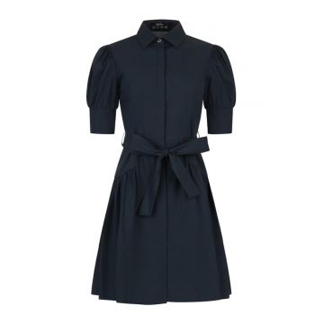 Rochie evazata cu cordon si maneci bufante