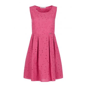 Rochie evazata cu pliuri inversate si broderie englezeasca - L