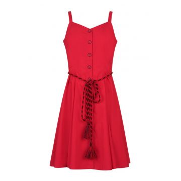 Rochie evazata din bumbac - cu cordon decorativ in talie