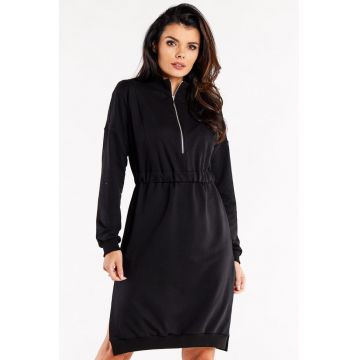 Rochie-hanorac din bumbac cu fermoar si slituri laterale -