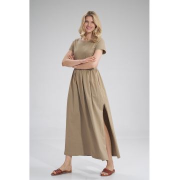 Rochie lunga -  bej - cu fanta - bumbac