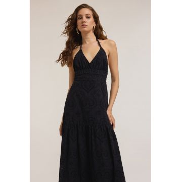 Rochie lunga din bumbac cu decolteu in V