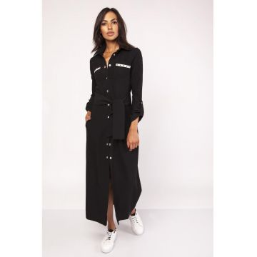 Rochie maxi cu capse si buzunare decorative -