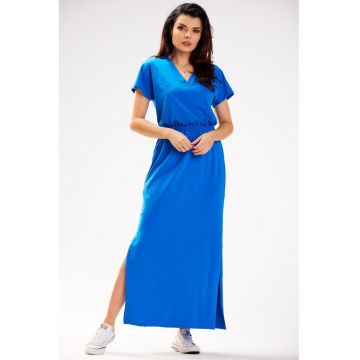 Rochie maxi cu maneci scurte si insertie elastica -