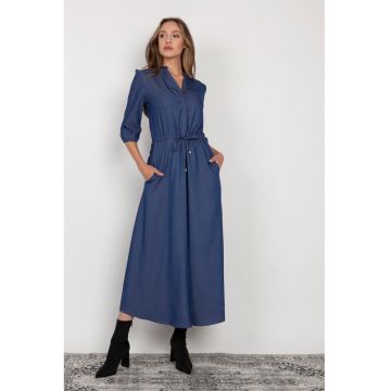 Rochie maxi cu snur in talie si aspect de denim -