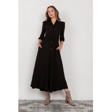 Rochie maxi cu snur in talie si maneci 3/4