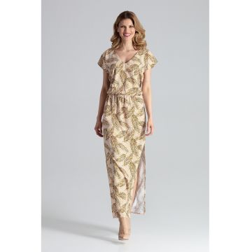 Rochie maxi  M668 - bej - poliester 95% - elastan 5%