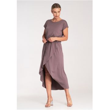 Rochie midi asimetrica  M1041 - culoare maro - viscoza