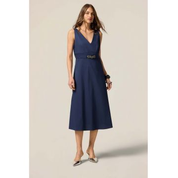 Rochie midi cu decolteu in V si strasuri