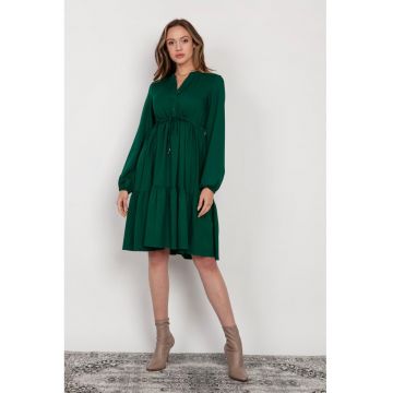 Rochie midi cu maneci lungi cu elastic -