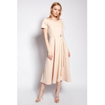 Rochie midi cu maneci scurte si croiala evazata in partea de jos