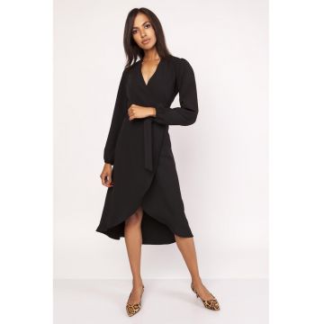 Rochie midi cu model petrecut si maneci lungi -