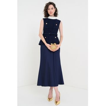Rochie midi din amestec de lana cu design 2in1