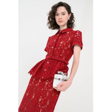 Rochie midi din dantela cu detaliu volane